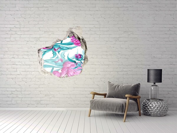 Pegatina efecto 3d pared rota decorativa Jardín de flores detrás del muro