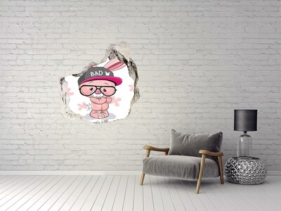 Vinilo adhesivo efecto agujero 3d para casa Conejito con sombrero