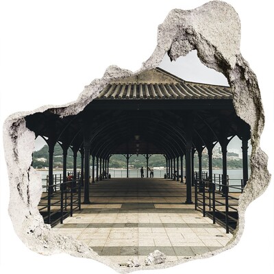 Pegatina efecto 3d pared rota decorativa Vista del muelle sobre el agua