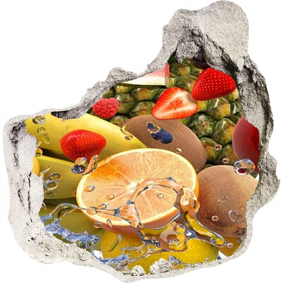 Vinilo decorativo boquete pared irregular El paraíso de las frutas detrás del muro