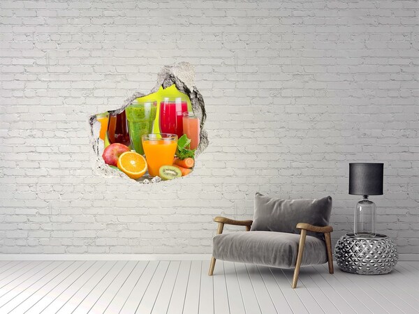 Vinilo adhesivo efecto agujero 3d para casa Frutas y batidos en el agujero en la pared.
