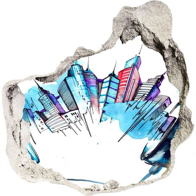 Pegatina efecto 3d pared rota decorativa Una ciudad moderna en ruinas