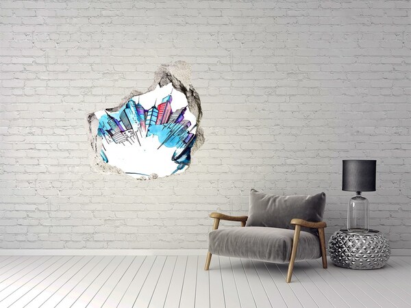 Pegatina efecto 3d pared rota decorativa Una ciudad moderna en ruinas