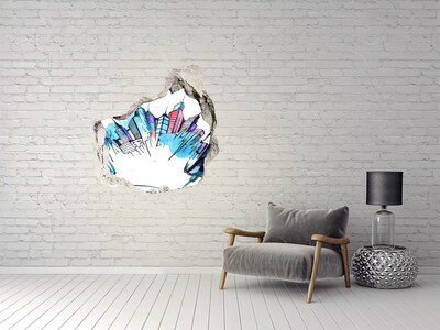 Pegatina efecto 3d pared rota decorativa Una ciudad moderna en ruinas