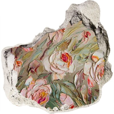 Vinilo decorativo boquete pared irregular Un jardín de flores en un muro en ruinas.