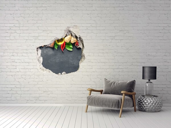 Pegatina efecto 3d pared rota decorativa Sabores de cocina de más allá del muro