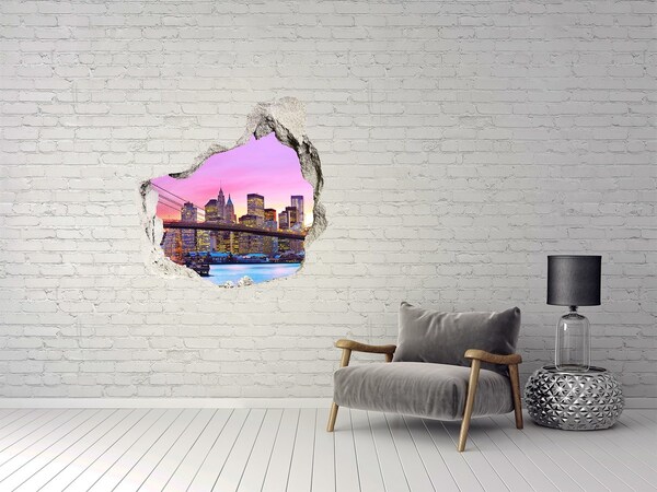 Vinilo adhesivo efecto agujero 3d para casa El horizonte de Nueva York al atardecer