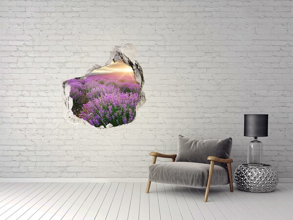 Pegatina efecto 3d pared rota decorativa Campo de lavanda al amanecer