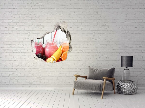 Vinilo adhesivo efecto agujero 3d para casa Batidos de frutas en un agujero en la pared