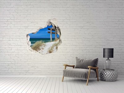 Vinilo adhesivo efecto agujero 3d para casa Playa tropical con muelle de madera