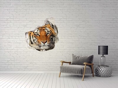 Vinilo adhesivo efecto agujero 3d para casa Tigre en un agujero en la pared