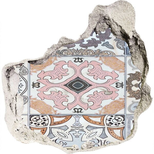 Pegatina efecto 3d pared rota decorativa Un suelo desgastado con baldosas de colores.