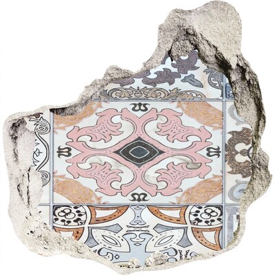 Pegatina efecto 3d pared rota decorativa Un suelo desgastado con baldosas de colores.