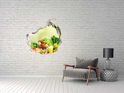 Vinilo decorativo boquete pared irregular Frutas y verduras en el paraíso