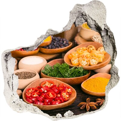 Pegatina efecto 3d pared rota decorativa Una cocina llena de especias