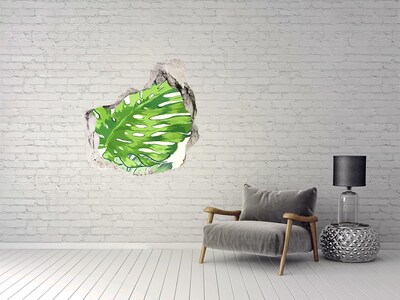 Pegatina efecto 3d pared rota decorativa Monstera verde en un agujero de hormigón