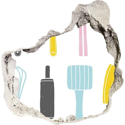 Samoprzylepna naklejka Kuchenne narzędzia w dziurze w ścianie