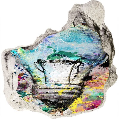 Pegatina efecto 3d pared rota decorativa Una pared dañada con una lámpara.