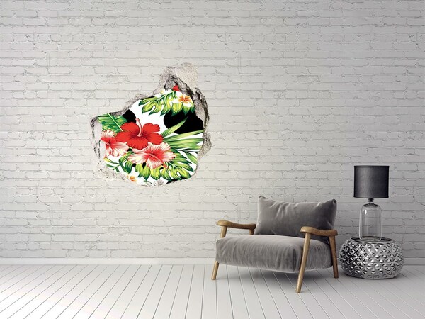 Pegatina efecto 3d pared rota decorativa Paraíso tropical con flores