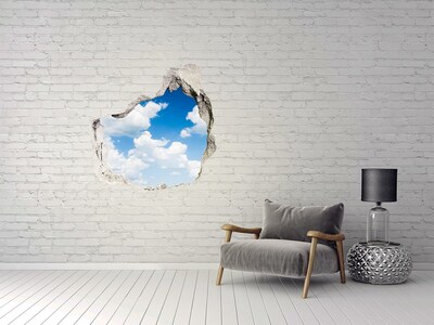 Pegatina efecto 3d pared rota decorativa Cielo con nubes a través de un agujero en la pared.