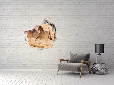 Pegatina efecto 3d pared rota decorativa Caballos al galope en la naturaleza