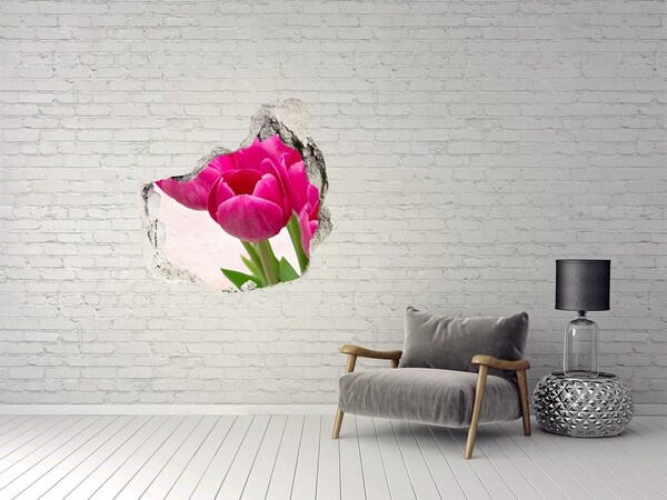 Pegatina efecto 3d pared rota decorativa Flores en color rosa