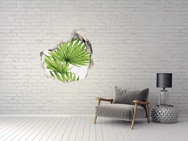 Vinilo adhesivo efecto agujero 3d para casa Un oasis tropical en un agujero en la pared.