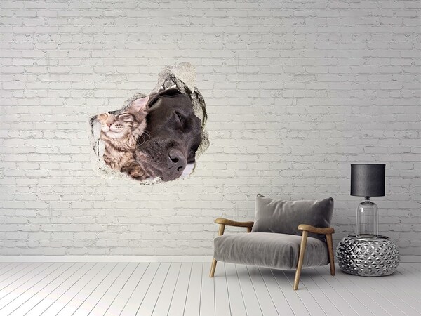 Vinilo decorativo boquete pared irregular Un dulce momento de amistad.