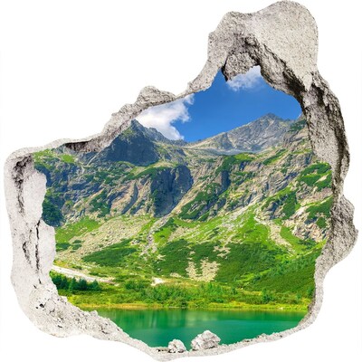 Vinilo adhesivo efecto agujero 3d para casa Panorama de montaña con un lago