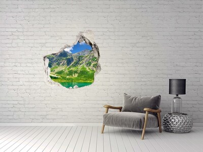 Vinilo adhesivo efecto agujero 3d para casa Panorama de montaña con un lago