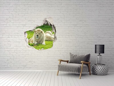 Vinilo adhesivo efecto agujero 3d para casa León blanco en su hábitat natural