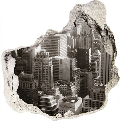 Vinilo decorativo boquete pared irregular Vista de la ciudad desde un agujero en la pared.