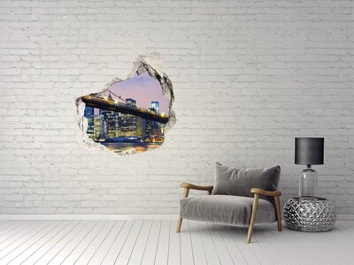Vinilo adhesivo efecto agujero 3d para casa Puente de Brooklyn de noche