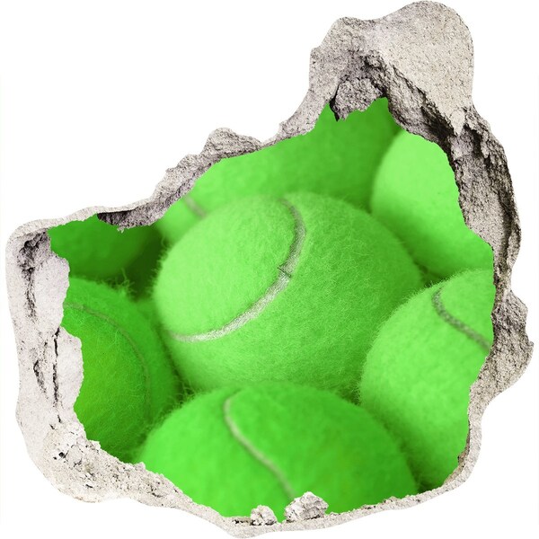 Vinilo adhesivo efecto agujero 3d para casa Pelotas de tenis verdes detrás de la pared.