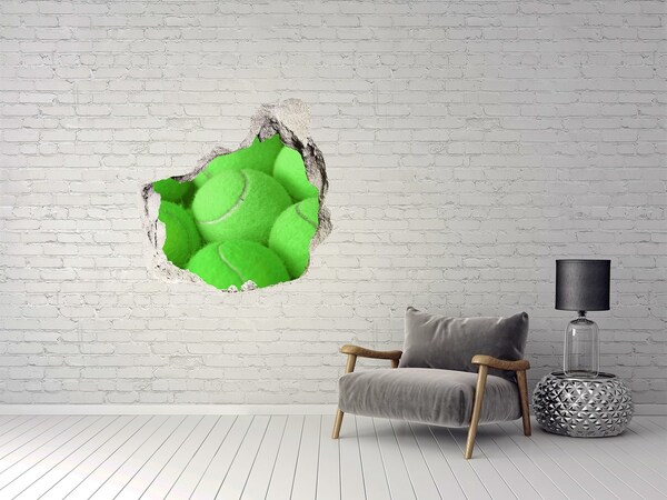 Vinilo adhesivo efecto agujero 3d para casa Pelotas de tenis verdes detrás de la pared.