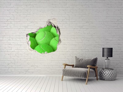 Vinilo adhesivo efecto agujero 3d para casa Pelotas de tenis verdes detrás de la pared.