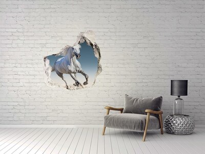 Pegatina efecto 3d pared rota decorativa Un caballo blanco en fuga