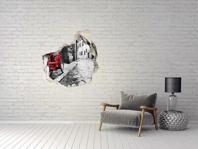 Pegatina efecto 3d pared rota decorativa Una bicicleta roja en una calle encantadora.