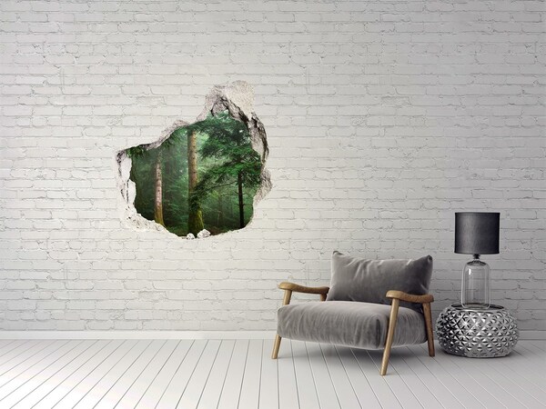 Vinilo adhesivo efecto agujero 3d para casa Bosque verde en un agujero en la pared