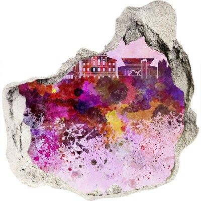 Vinilo decorativo boquete pared irregular Vista colorida de la ciudad