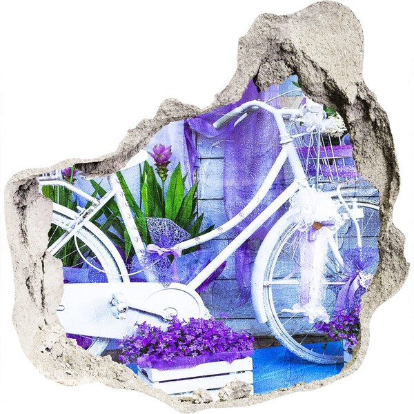 Vinilo decorativo boquete pared irregular Una bicicleta en un jardín lleno de flores.