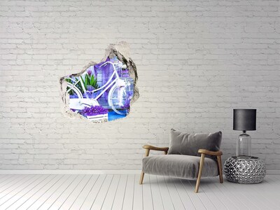 Vinilo decorativo boquete pared irregular Una bicicleta en un jardín lleno de flores.