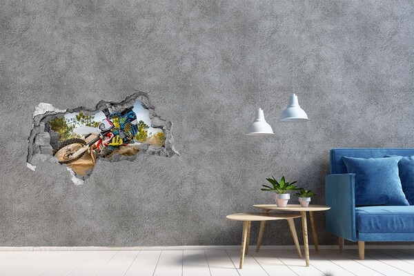 Vinilo decorativo boquete pared irregular Motocross en acción
