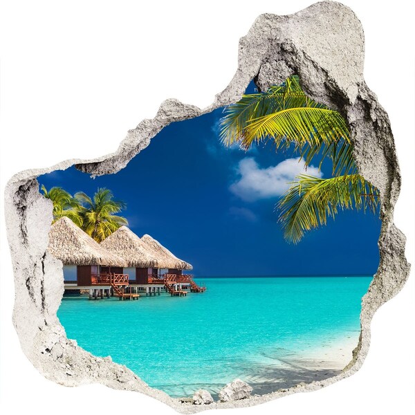 Pegatina efecto 3d pared rota decorativa Un oasis tropical sobre el agua