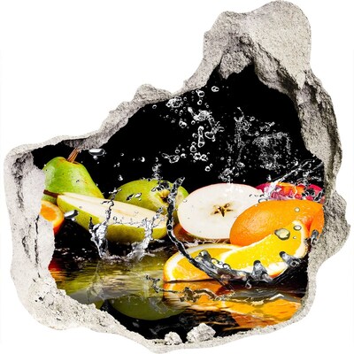 Vinilo decorativo boquete pared irregular Un paraíso frutal escondido en la pared