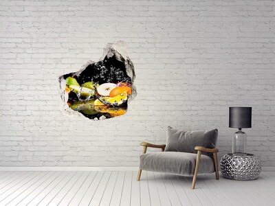 Vinilo decorativo boquete pared irregular Un paraíso frutal escondido en la pared