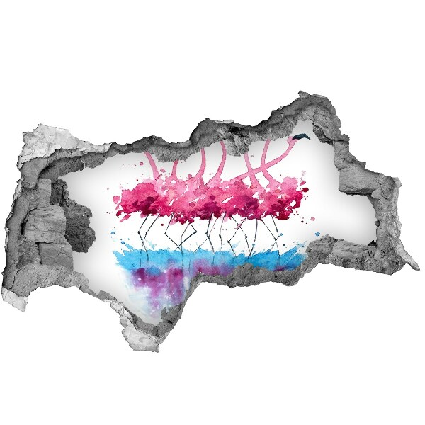 Pegatina efecto 3d pared rota decorativa Flamencos en el agua coloreada