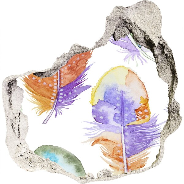 Pegatina pared rota trampantojo decorativo Plumas de colores en el fondo de la pared.