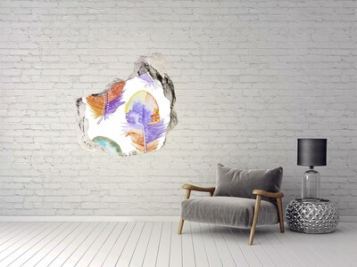 Pegatina pared rota trampantojo decorativo Plumas de colores en el fondo de la pared.
