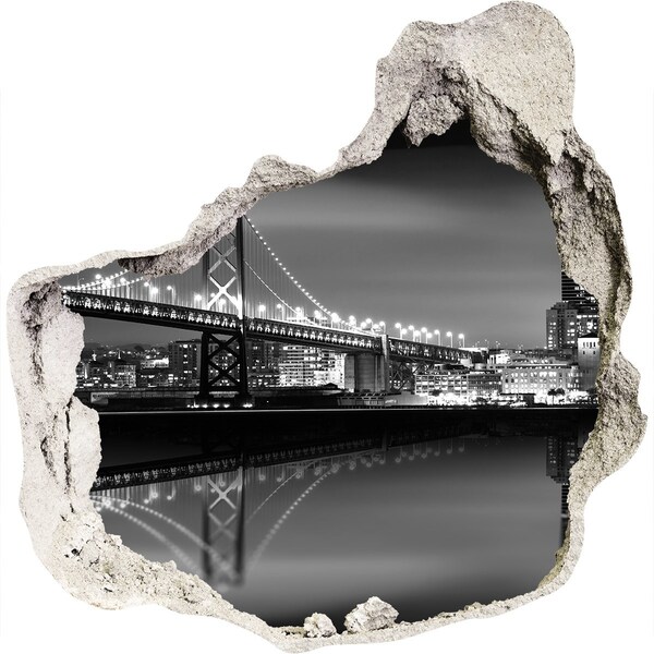 Vinilo decorativo boquete pared irregular Puente Golden Gate de noche